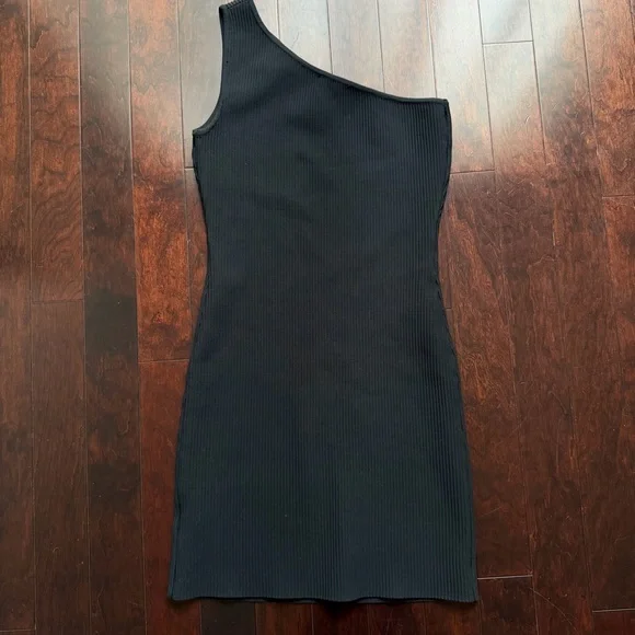 Sincerely Jules Little Black Dress Size M Ribbed Stretch One Shoulder Bodycon - Picture 3 of 5